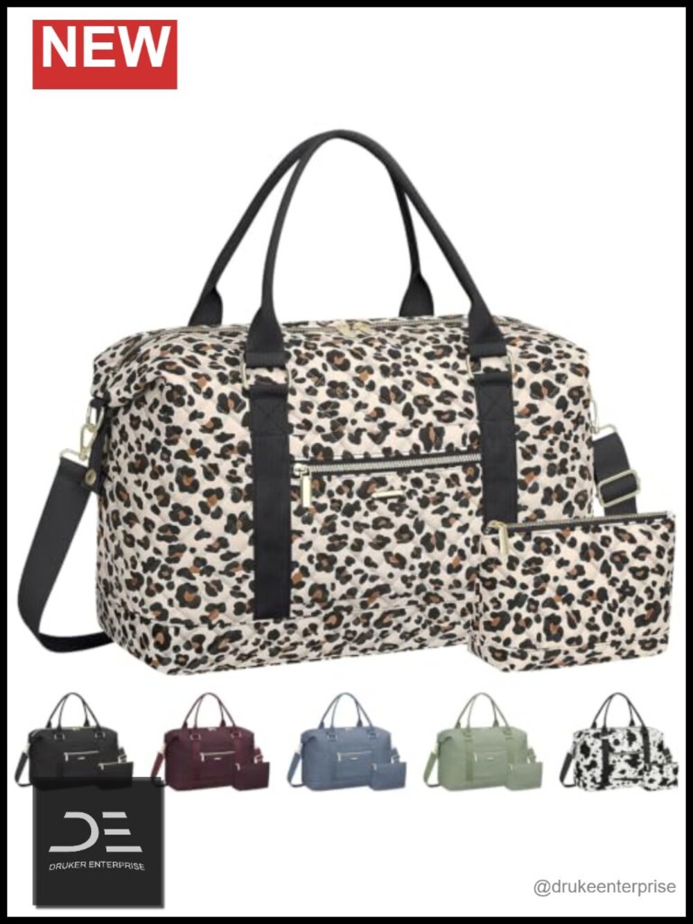 Large Quilted Travel Duffel Bag with Toiletry Bag, Water Resistant Oxford